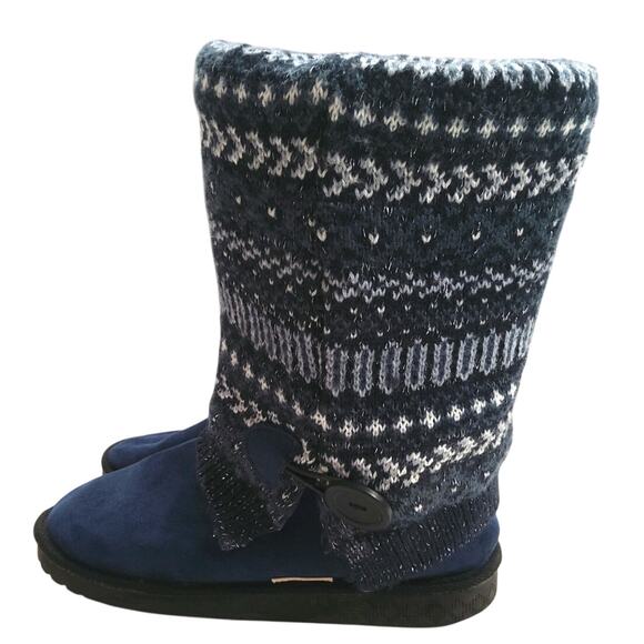 $Muk luk blue Nordic boot native tribal sweater midcalf button cozy womens sz 8 - Picture 2 of 7